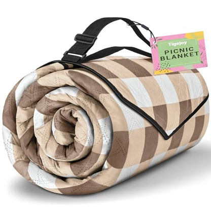 TigeJoy Extra Large Picnic Blanket Waterproof Beach Blanket 80''x80'' - color: Beige, size: 6'8" x 6'8" (Rectangular)