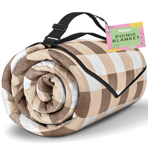 TigeJoy Extra Large Picnic Blanket Waterproof Beach Blanket 60''x80'' - color: Beige, size: 6'8" x 5' (Rectangular)
