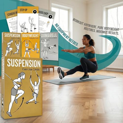 Bodyweight & Dumbbell & Suspension1 Workout Cards - 150 Large 5"x3.5" Exercise Cards with 36 Strength Moves, Home & Gym Fitness Cards for Men & Women, Beginner Fitness Guide - color: c. Brown1