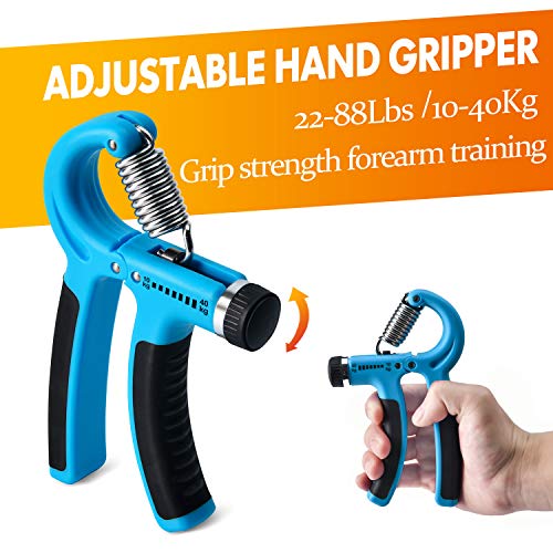 Grip Strength Trainer 7 Pack Adjustable Hand Gripper, Finger Stretcher Resistance Extensor Bands, Finger Exerciser, Grip Strength Ring & Stress Ball, Hand Grip Strengthener - color: Blue