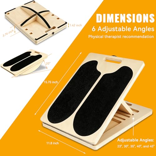 3-in-1 Slant Board for Calf-Stretching, 360° Balance Board - Wooden Incline Wedge Stretcher for Squats, Foot & Ankle Mobility, Portable Fitness Equipment, Balance Block for Heel Stretch