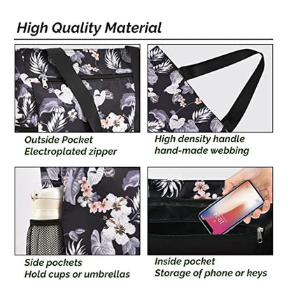 Buringer Large Waterproof Beach Bag for Women Sandproof Tote Bag with Zipper and Pockets Pool Bag for Travel Gym Vacation - color: Floral
