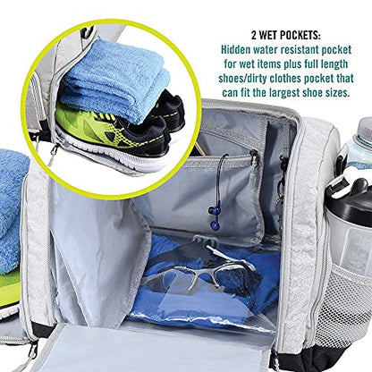 Ultimate Gym Bag 2.0: The Durable Crowdsource Designed Duffel Bag with 10 Optimal Compartments Including Water Resistant Pouch - color: Silver, size: Medium (20")