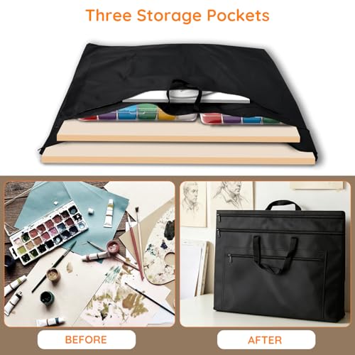 ZKOO Light Weight Art Portfolio Bag, 36 x 48 Extra Large Art Portfolio Case with Detachable Shoulder Strap, Carrying Storage Case for Artwork, Canvas, Poster, Sketching, and Drawing (Black) - size: 36 x 48 inches