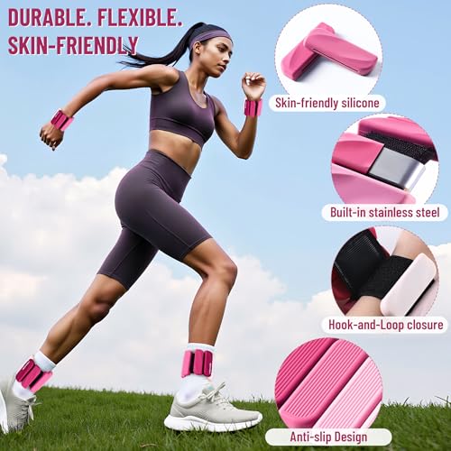 Ankle Wrist Weights for Women 2lbs/4lbs Pairs Adjustable Silicone Weights - color: Gradient Pink, size: 2 lbs Pair (1 lb Each)