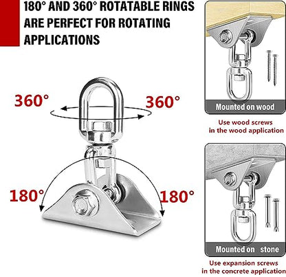 Hammock Hanging Kit - 1200 LB Capacity Heavy Duty 360° Rotating | ,Outdoor Patio Porch Swing Hardware Punching Bag Swivel Hanger,Ceiling Hook for Concrete Wood Swing, Yoga, Gym