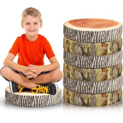 Juexica Decorative Round Wood Stump Throw Pillow Tree Floor Cushion, 6 Pcs