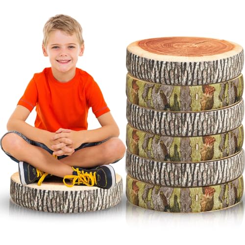 Juexica Decorative Round Wood Stump Throw Pillow Tree Floor Cushion, 6 Pcs