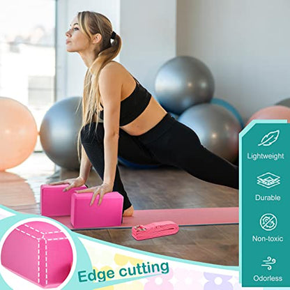 Meooeck 18 Pcs Yoga Blocks and Strap Set Include 12 EVA Foam Yoga Blocks Bulk 9"x6"x3" with 6 Adjustable 8 ft Straps D Ring Non Slip Props for Stretching Pilates Workout Studio Home Gym - color: Multicolor