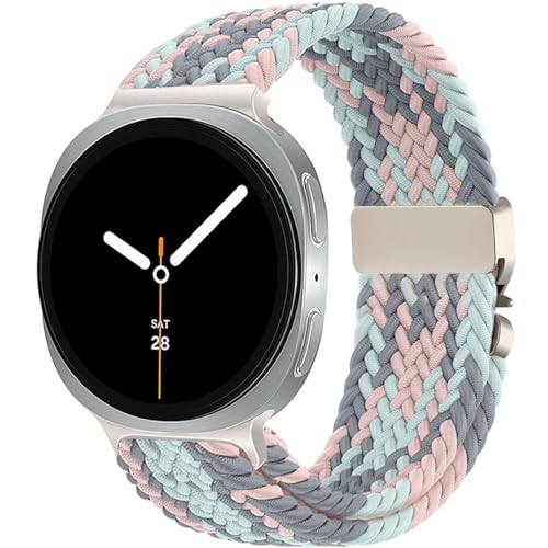 Nylon Braided band Compatible with Samsung Galaxy Watch 8 40mm 44mm, Elastic Band for Galaxy Watch 8 Classic 46mm - color: Gray-Blue Pink