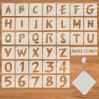 36Pcs Letter Stencils, Reusable Numbers & Alphabet Stencils,11 inch,Cursive | Reusable, Numbers & Alphabet, For Painting on Wood, Wall, Fabric, Rock, Chalkboard, Signage, Spray Painting Compatible - size: 11 IN