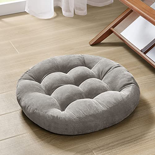 Round Meditation Cushion, Large Floor Pillow for Adults, 22 Inch Grey | Reading nook use, Zen relaxation, Tatami seating, Corduroy cover, 3.5 in thick, Shredded memory foam fill, Soft yoga pad - color: Round | Grey | 1 Pack, size: 1 Pack