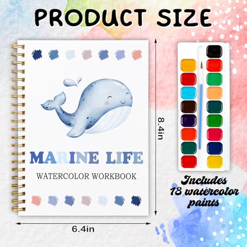 Marine Life Watercolor Workbook, Water Coloring Book, 12 Patterns, Ocean Dreams Watercolor Kit for Beginners, DIY Gift for Adults,Fun Family Art Activity and Gift - color: Blue-Marine
