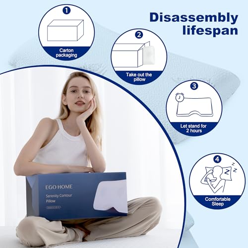 EGOHOME Cervical Neck Pillow, Aloe Vera Memory Foam Pillow, 30x16 Inches | Side Sleeper Pillow for Sleeping, Ergonomic Neck Support Pillow for Neck Pain Relief, Suit for Side Back Stomach Sleepers