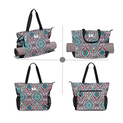 ESVAN Yoga Mat Bag Yoga Tote Carrier Shoulder Bag Carryall Tote for Office,Yoga,Pilates,Travel,Beach and Gym - color: E Bohemian Teal