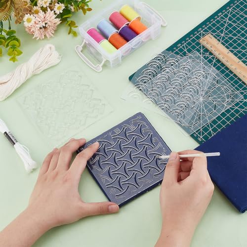 FREEBLOSS 4pcs Acrylic Sashiko Stencil 12 * 12cm Plastic Sashiko Stencil Kit Sashiko Pattern Template Acrylic Embroidery Tool Sashiko Template for Sewing Hand - style: Traditional