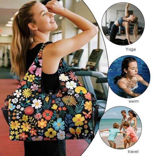 Yoga Mat Bag for Men Women Canvas Yoga Mat Carrier Take In Out Mat Easily for Beach Swim Bags Pool Sports Gym - color: Small Flower