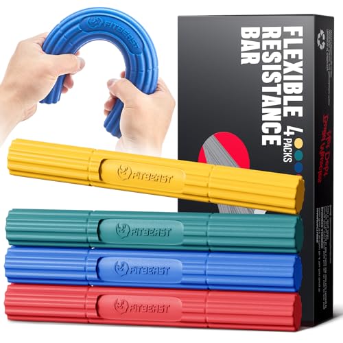 FitBeast Flex Therapy Bar, Tennis Elbow Therapy Bar - Ideal for Relieve Tendonitis Pain & Improve Grip Strength, Fitness Resistance Bar for Golfers Elbow & Tendinitis, Twist Bar for Physical Therapy - color: 4 Piece Set - Yellow Green Blue Red