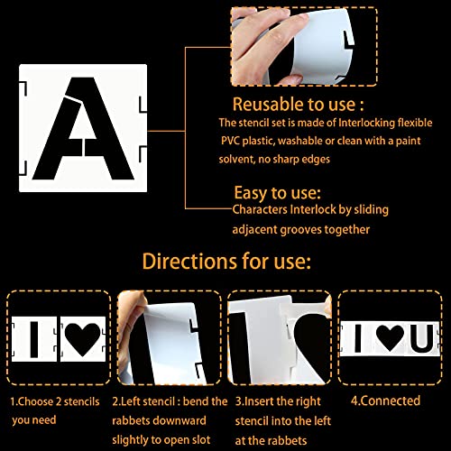 46 Pcs Letter Stencils Symbol Numbers Craft Stencils, Reusable Alphabet Templates Interlocking Stencil Kit for Painting on Wood, Wall, Fabric, Rock, Sign(6 Inch) - size: 6 INCH