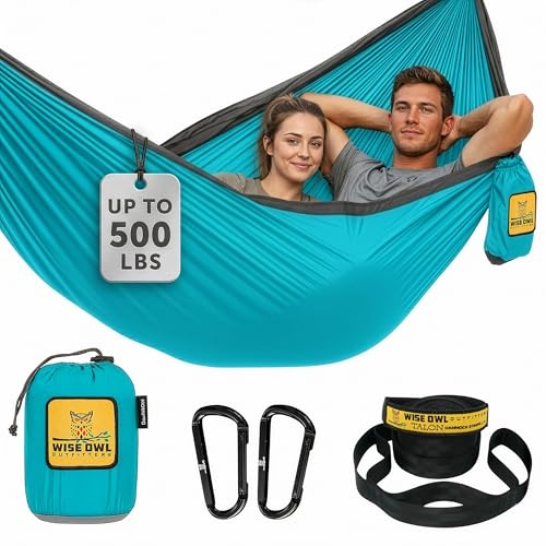 Wise Owl Outfitters Camping Hammock – up to 500lbs Portable Hammock with Tree Straps - Travel, Backpacking, Hiking, Outdoors Camping Gear - Single or Double - color: Blue & Grey, size: Double