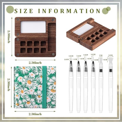 Qilery Mini Portable Watercolor Palette Set Wooden Grid Paint Box Watercolor Paper Sketch Book Brush Pens with Binder Clip for Painters Artist Not Include Paint(Mountain Chrysanthemum) - style: Mountain Chrysanthemum