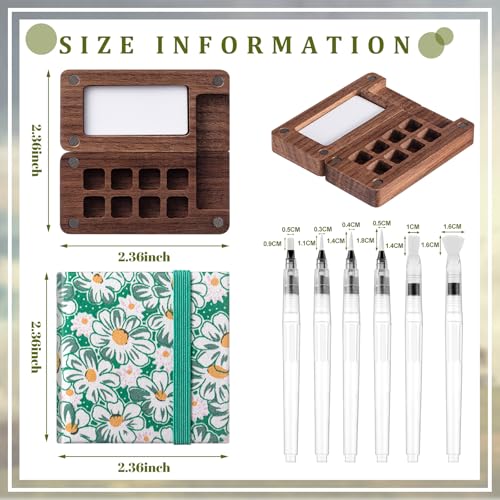 Qilery Mini Portable Watercolor Palette Set Wooden Grid Paint Box Watercolor Paper Sketch Book Brush Pens with Binder Clip for Painters Artist Not Include Paint(Mountain Chrysanthemum) - style: Mountain Chrysanthemum