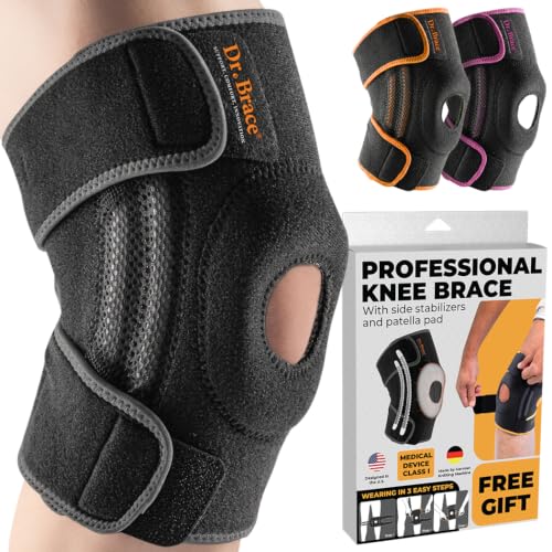 DR. BRACE ELITE Knee Brace with Side Stabilizers & Patella Gel Pads for Maximum Knee Pain Support and fast recovery for men and women-Please Check How To Size Video (Mercury, Large) - color: Mercury, size: Large