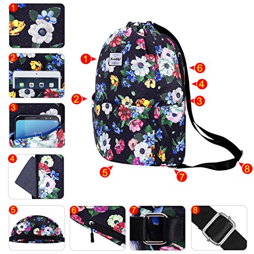 XEYOU Drawstring Backpack Bag Sport Gym Sackpack Beach Cinch Bag | Lightweight Swimming Bag, Water-Resistant Fabric, Travel Daypack for Women and Men - color: Colorful Flowers