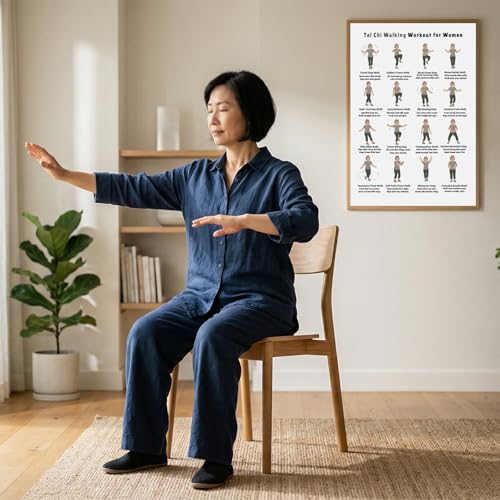FEOFTIE Tai Chi Chair Workout Chart Wall Art Decor Home Gym Decor Motivational Posters Canvas Painting Tai Chi for Seniors Chart Pictures Prints Artwork for Gym Living Room Bedroom Unframed - color: C, size: 16"L x 12"W