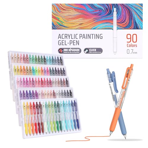 Acrylic Gel Pens for Coloring, 90 Colors Retractable Colored Pens | 0.7mm Tip , Premium Gift Box Set, Perfect for Coloring, Writing, Drawing, Journaling, Note Taking, Black & White Paper - color: 90 colors