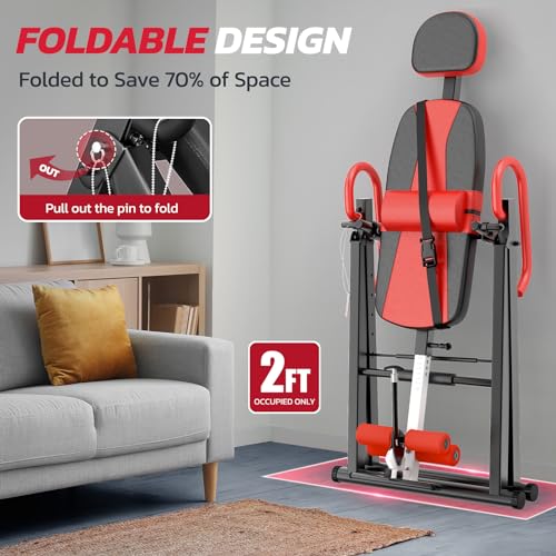 YOLEO Gravity Inversion Table for Back Pain Relief 2026 New Inversion Table | w/Lumbar Support, Easy to Assemble, Back Stretcher Machine 300 lbs - color: Red02