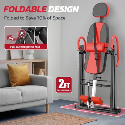 YOLEO Gravity Inversion Table for Back Pain Relief 2026 New Inversion Table | w/Lumbar Support, Easy to Assemble, Back Stretcher Machine 300 lbs - color: Red02
