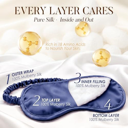 LULUSILK Mulberry Silk Sleep Eye Mask Blindfold with Elastic Strap Headband, Soft Eye Cover Eyeshade for Night Sleeping, Travel, Nap (Navy Blue) - color: Navy Blue