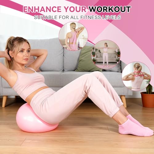 LiKiLiKi Pilates Ring and Ball Set, Home Pilates Equipment for Women with Resistance Bands, 12'' Magic Circle, 9.8'' Ball, for Strength, Toning and Flexibility, Fitness Essentials Starter Accessories