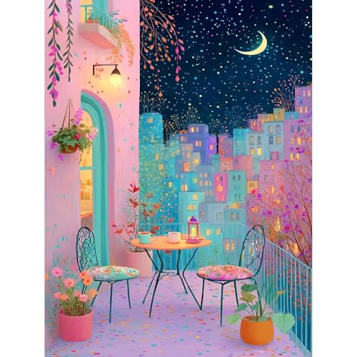 Yiolikan Paint by Numbers for Adults Beginners | Scenery Adults' Paint-by-Number Kits, Moon Paint by Numbers Kit on Canvas,Perfect for Gift Home Wall Decor(16x20inch) - color: Scenery-2