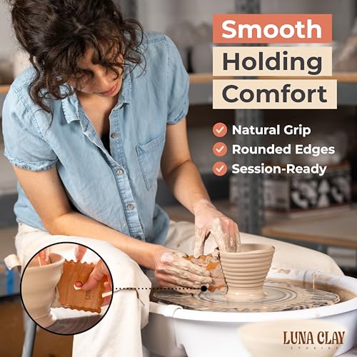 Pottery Tools & Ribs Set | 13 Pack - Kiln-Dried Cherry Wood Clay & Ceramic Tools for Trimming, Shaping & Wheel Throwing, Non-Warping, Home or Studio Use, Bonus Pottery Sponge Included - color: Eclipse (13 Tools)