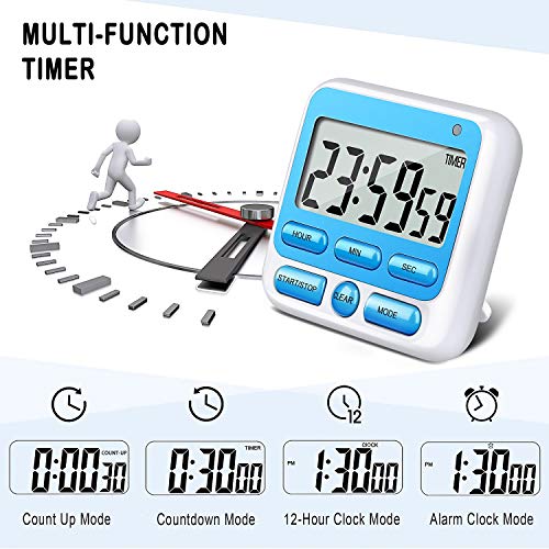 4-in-1 Digital Timer with Count Up/Down, Clock & Alarm, Ring & Silent Modes - color: Blue