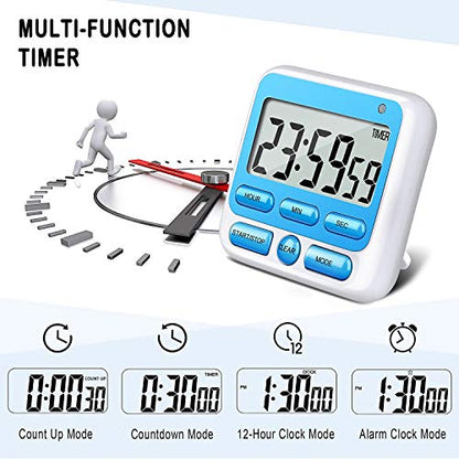 4-in-1 Digital Timer with Count Up/Down, Clock & Alarm, Ring & Silent Modes - color: Blue