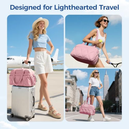Women's Duffle Gym Bag, Carry-On Shoe Compartment for Weekender Overnight - color: Light pink, size: Medium