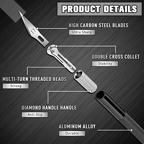 DIYSELF 2 Pack Exacto Knife Set, Aluminum Craft Knife with 20#11 Blades | Secure-Grip Hobby Knife for Paper Art and Leather, Quick-Change Exacto Knives for Models, Stencils, Engraving and DIY Crafts - color: Black