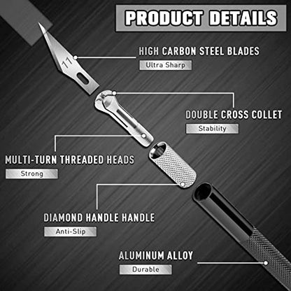 DIYSELF 2 Pack Exacto Knife Set, Aluminum Craft Knife with 20#11 Blades | Secure-Grip Hobby Knife for Paper Art and Leather, Quick-Change Exacto Knives for Models, Stencils, Engraving and DIY Crafts - color: Black