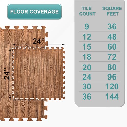 Sorbus Interlocking Wood Grain Foam Floor Tiles (20 Pack, Brown) | 3/8-inch EVA floor mats with borders suit playrooms, basements and home gyms, plus trade show flooring and dance areas. - color: Brown, size: 20 Pack