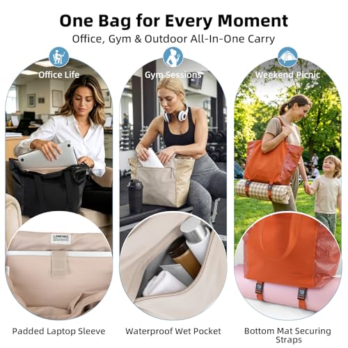 Everyday Bag Tote for Women, 25L Lightweight Spacious Gym&Work - color: Black