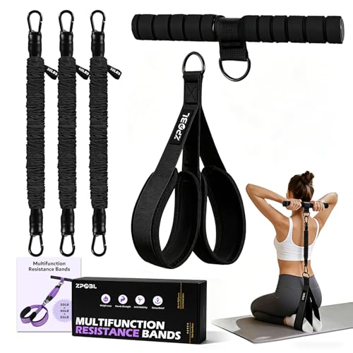 Multifunctional Portable Pedal Resistance Band with Handle for Women - 3 Adjustable Tubes for Core(30/40/50LB), Abs, Arm & Leg Workouts | Home Gym Equipment - color: Black