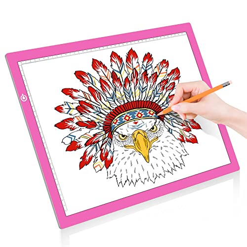 A3 Copy Light Board Tracing Box, Ultra-Thin Adjustable Drawing Tablet USB Power Artcraft LED Tracer Light Pad for Diamond Art Painting Accessories, Sketching, Animation, Quilting, Stenciling (Pink) - color: PINK, size: 02 - A3