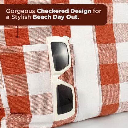 Folkulture Beach Tote Bags For Women, Beach Must Haves 2026-18x15 Inch | Waterproof,Sandproof, Large Tote Bags for Women, Swimming Pool, Beach Essentials, Simple Modern Pool Bag, Bolsos Para Mujeres - color: Rust - Checkered