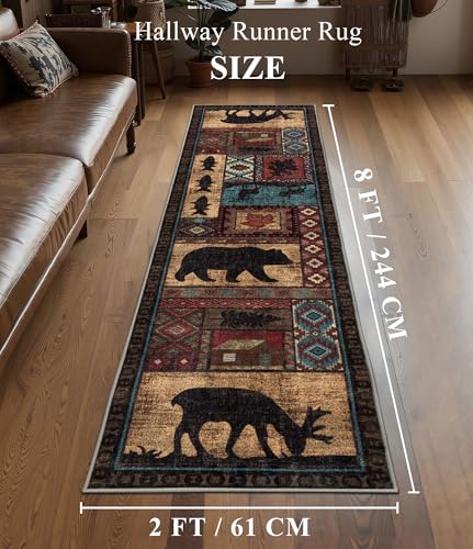 YIHOUSE Washable Rustic Cabin Runner Rug 2x8 Hallway - color: Brown, size: 2'x8' (Runner)