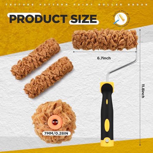Threlaco Paint Roller Kit 3 Pcs Texture Sponge Paint Rollers 6 Inch Texture Pattern Roller Brush Tool with Roller Frame for Painting Walls Home Supplies