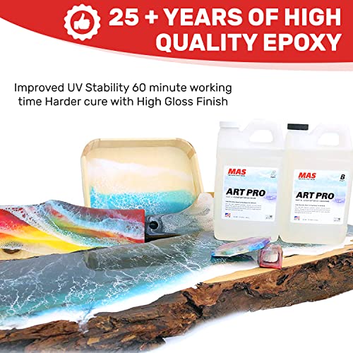 MAS Epoxies Art Pro UV Resistant Clear Epoxy Resin Kit, 2-Gallon | Zero VOCs, Self-Leveling, Ideal for Jewelry Making, Flower Preservation, Resin Crafts, Use With Pigment Powders, Alcohol Ink - size: 2 Gallon
