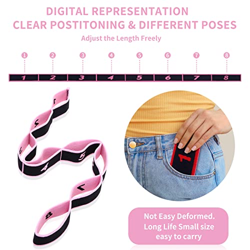 Lenwen 8 Pcs Elastic Yoga Stretching Strap 39.37 Inch Adjustable Multi Loop Stretch Strap Training Dance Stretch Band for Leg Pilates Gymnastics Home Exercise Workout Equipment Adult Children, 8 Color